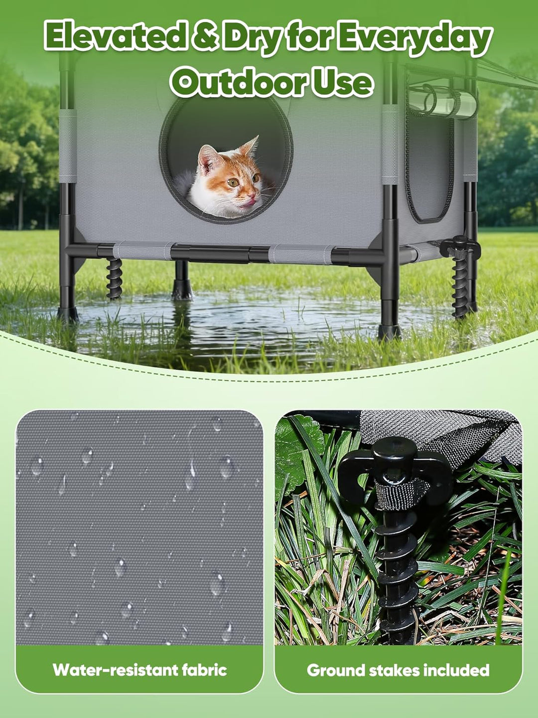 Rywell Katzenhaus Outdoor mit 2 Ebenen – Atmungsaktiv & wasserabweisend mit 12 cm Bodenerhöhung, Reg