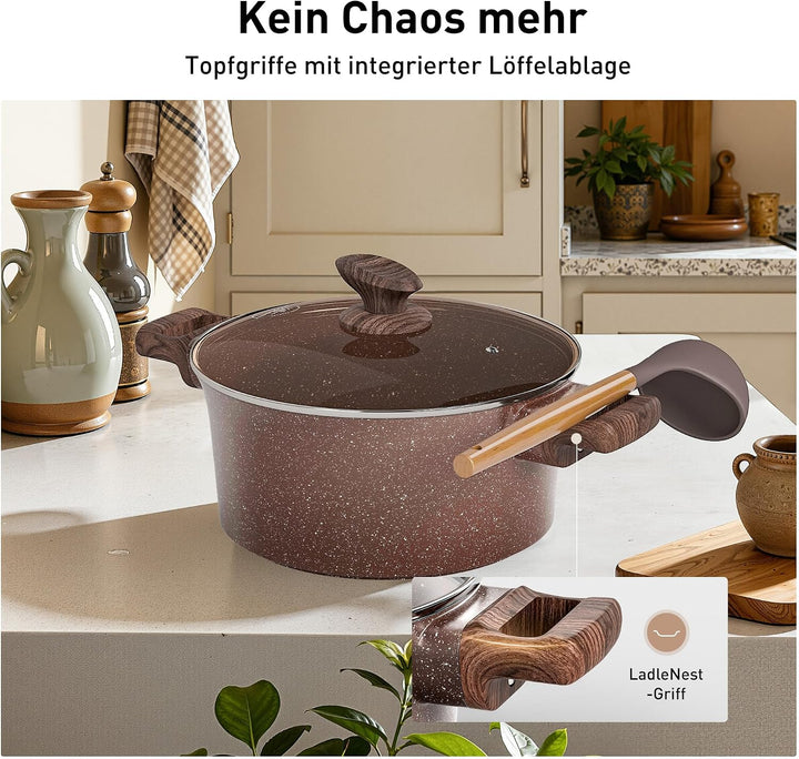 Kitchen Academy Antihaft Topfset Induktion mit Glasdeckel Braun 10tlg
