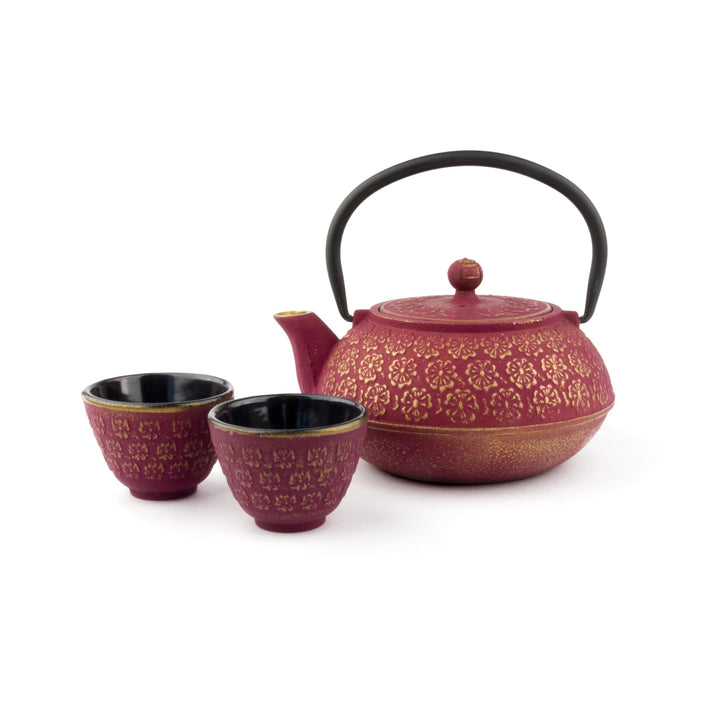 Bredemeijer rotes asiatisches gusseisernes Teekannen Set 0.6 Liter mit 2 Tassen