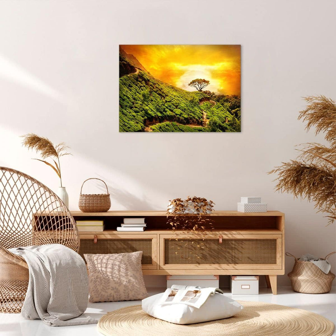 Bilder auf Leinwand Berg Baum Pfad Hügel Leinwandbild mit Rahmen 70x50cm Wandbilder Dekoration Wohnz