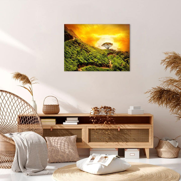 Bilder auf Leinwand Berg Baum Pfad Hügel Leinwandbild mit Rahmen 70x50cm Wandbilder Dekoration Wohnz