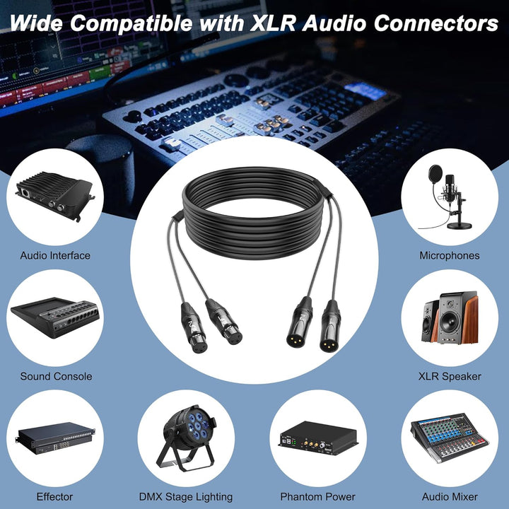XMSJSIY 2-Kanal XLR Audio Schlange 3-Pin XLR Stecker zum Buchse Splitter Mikrofon Aufnahme Schlange