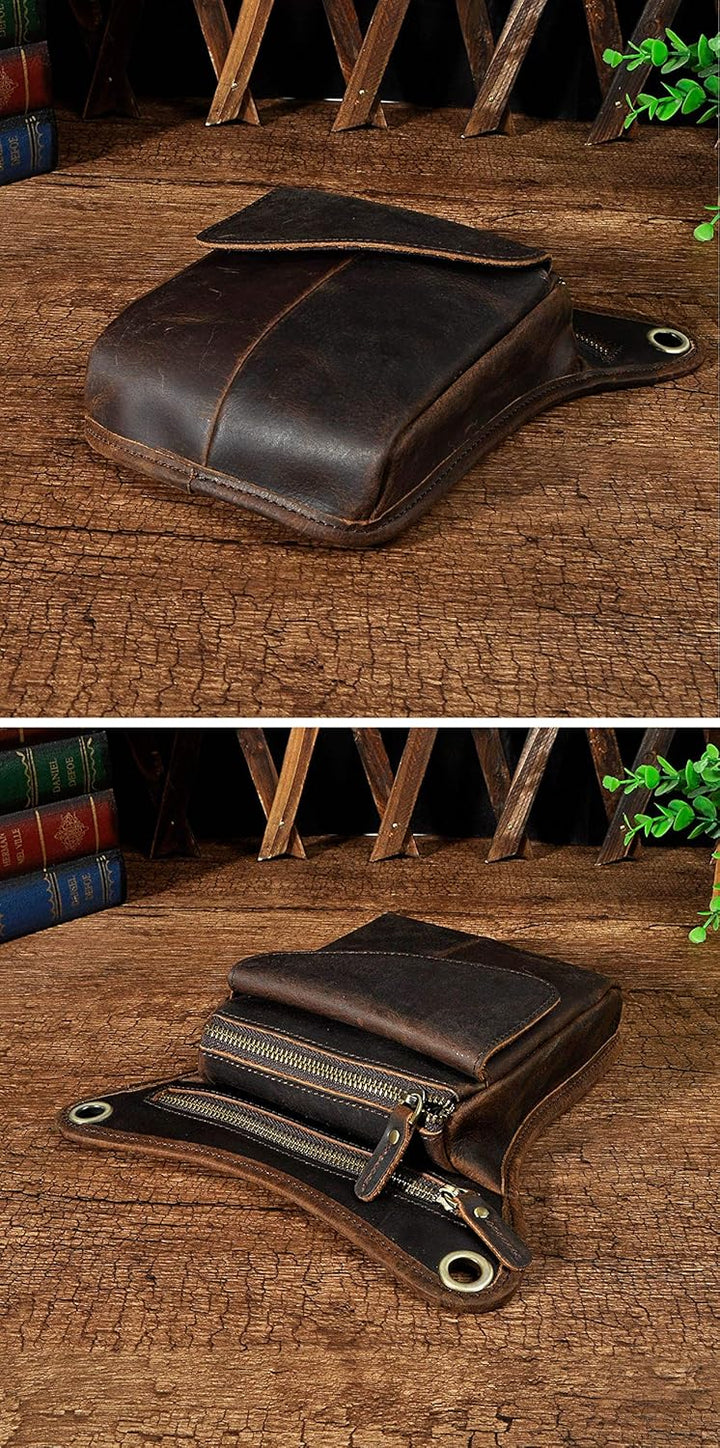 Le'aokuu Herren Echtes Leder Rucksäcke Beinbeutel Beintasche Hüfttasche Hip Bum Weist Pack Outdoor M