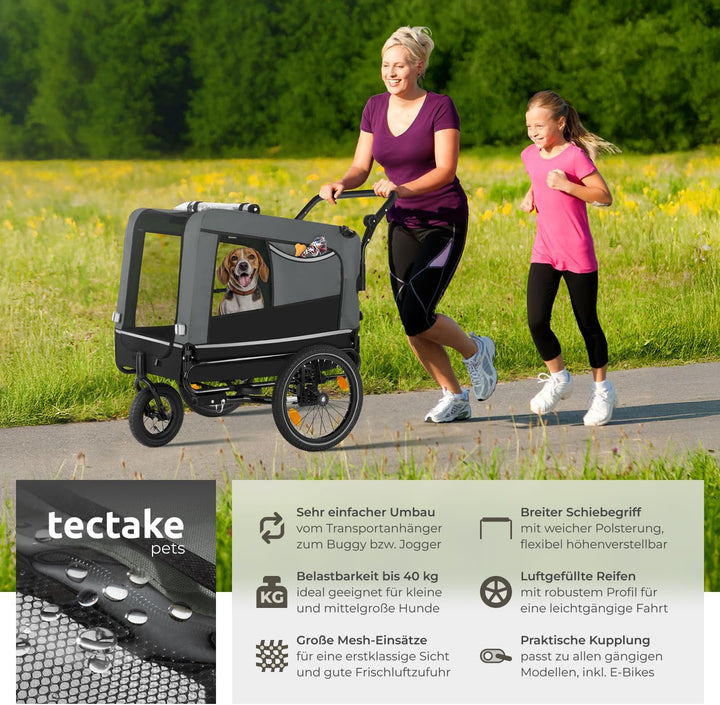 tectake® Fahrradanhänger multifunktional - als Hunde Anhänger Wagen für Fahrrad und e Bike, Jogger o