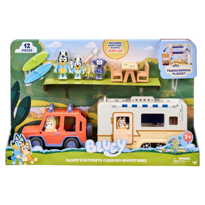 Bluey Ultimate Caravan Adventures Caravan-Set und DREI Figuren von 6,3 cm bis 7,6 cm und 4WD Familie