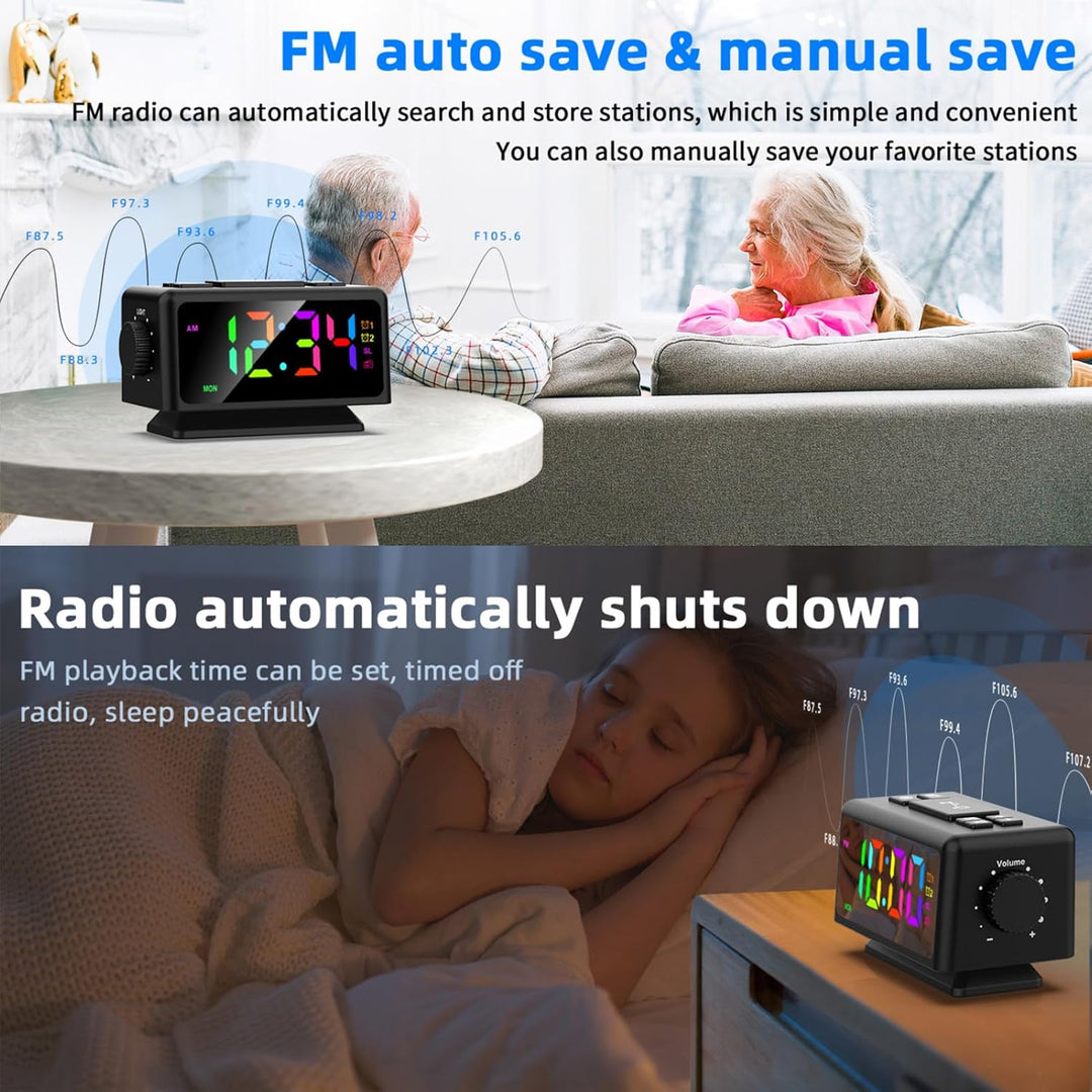 ThreeH Digitaler Wecker FM Radio Bunte Wecker Nachttisch Digitaluhr für Kinder Jugendliche Helligkei