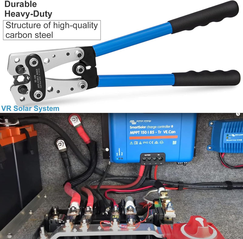 Solsop Batteriekabel-Crimpwerkzeug-Set von AWG 1/0–8 mit 60 Kupferringklemmen, 8 Grössen, Batterieka