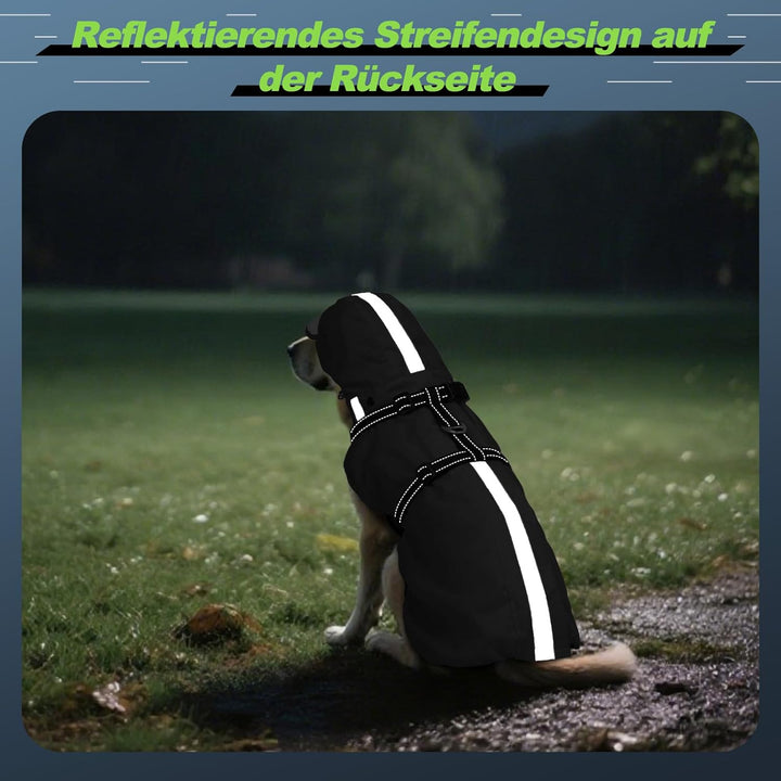 Hunderegenmantel wasserdicht, Regenjacke mit reflektierenden Streifen, H-Brustgeschirr (D-Ring) & Ab