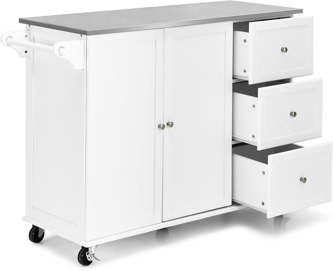COSTWAY Küchenwagen mit Arbeitsplatte aus Edelstahl, Kücheninsel mit 3 Schubladen &amp; Verstellbarer Ab