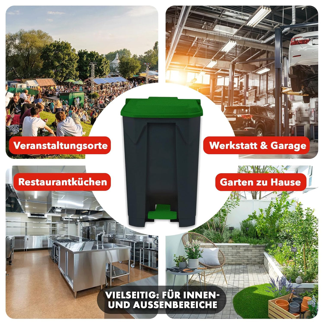 casa pura Mülltonne, Mülleimer 80 Liter, grüner Deckel, Abfalleimer für Küche und Büro, Mülltrennsys