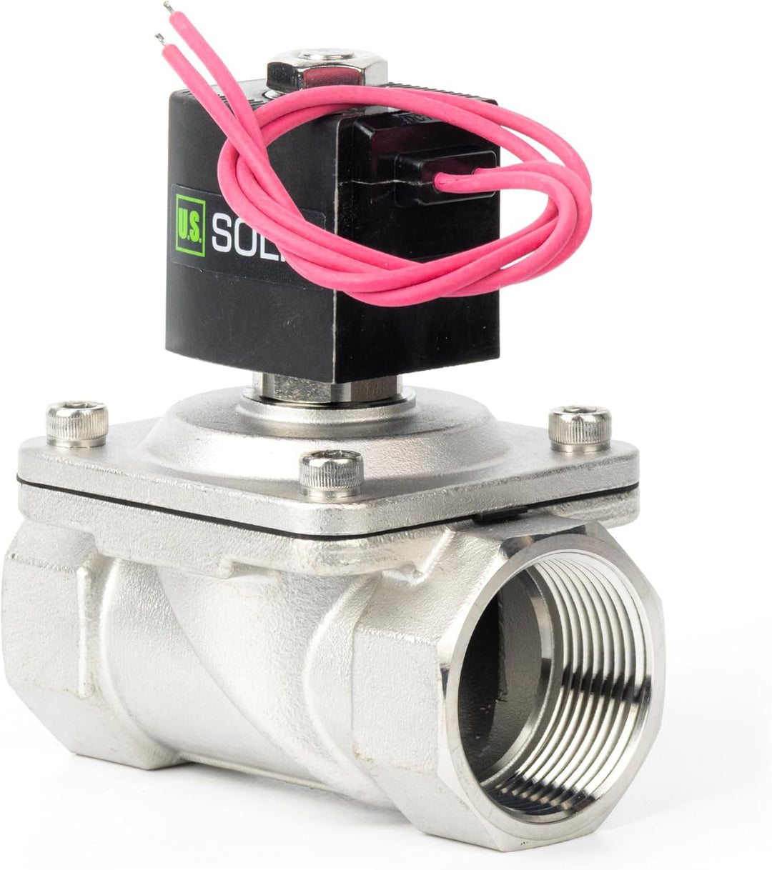 U.S. Solid 1-1/4" Magnetventil - Edelstahl DC 12V mit Viton-Dichtung, stromlos geschlossen, Bleidrah