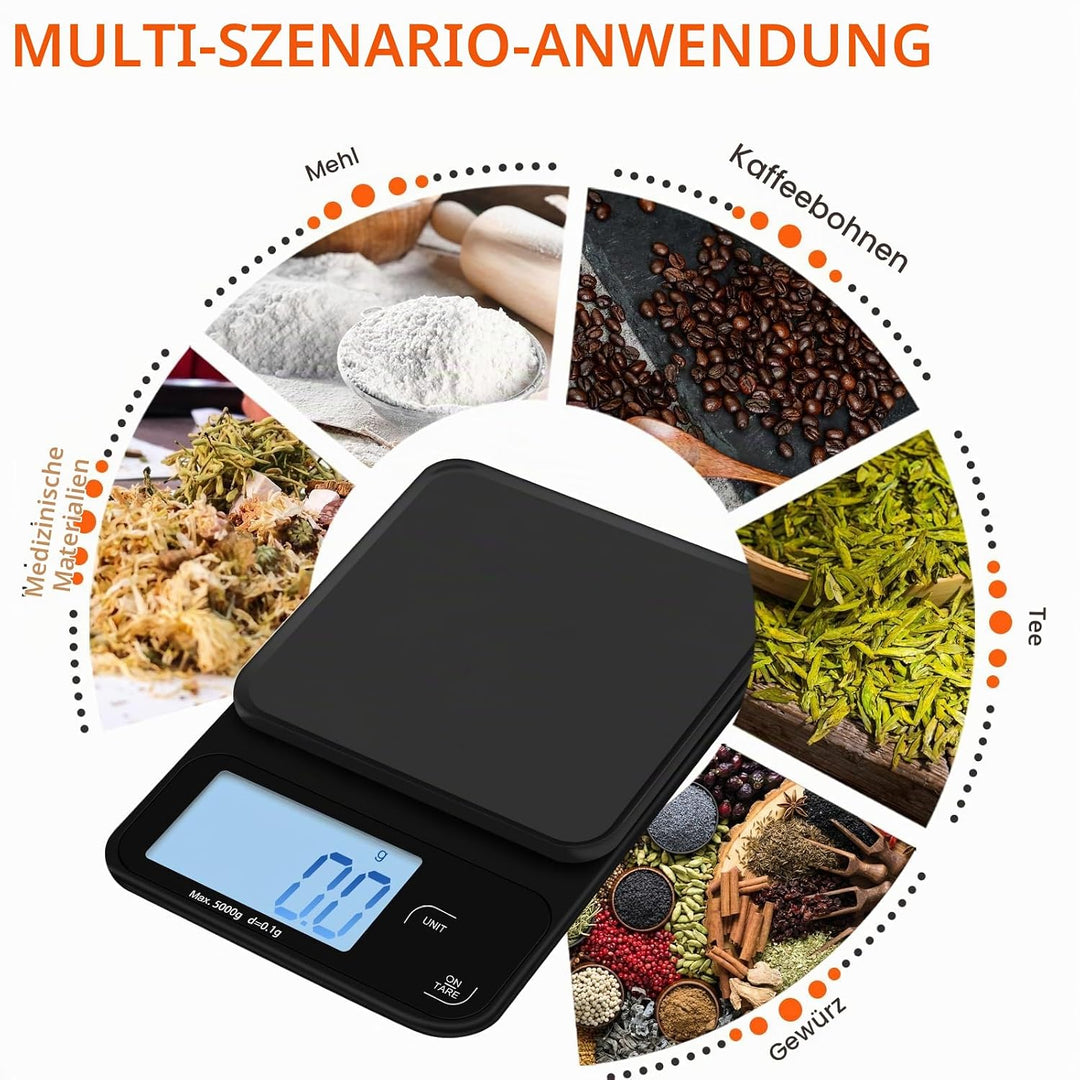 Elektronische Kaffeewaage, 5kg/0.1g Multifunktionale Küchenwaage Digital, Digitale Küchenwaagen Wand