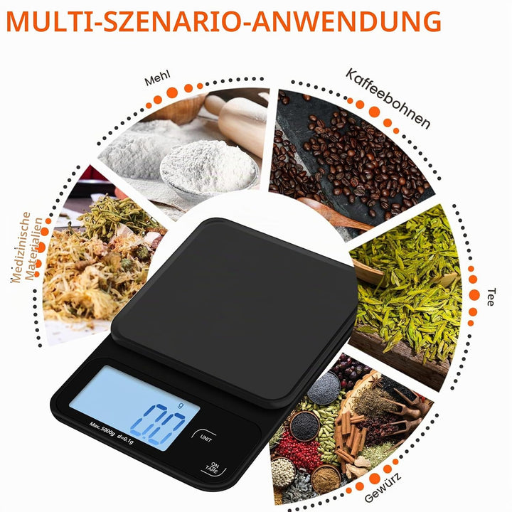Elektronische Kaffeewaage, 5kg/0.1g Multifunktionale Küchenwaage Digital, Digitale Küchenwaagen Wand