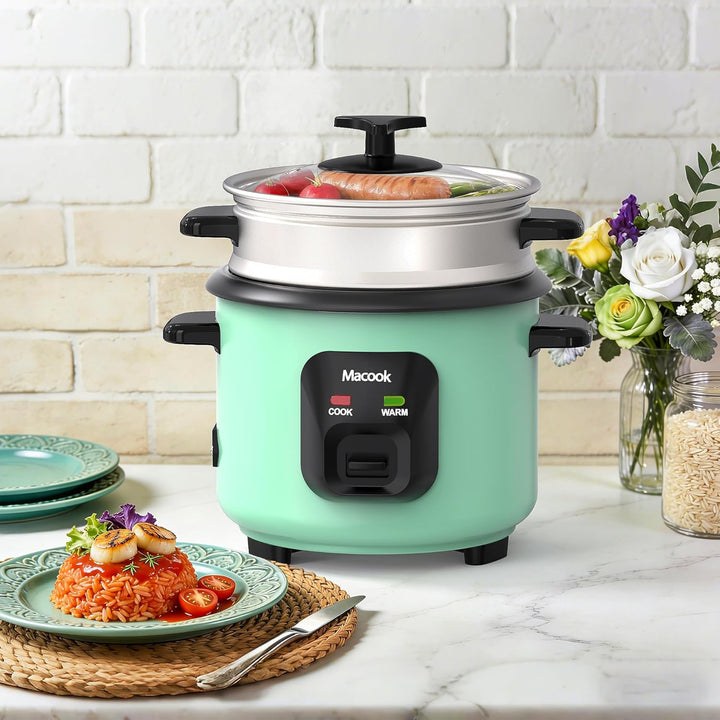 0.6 L Mini-Reiskocher 3-Tassen ungekocht, Macook Tragbarer Antihaft-Reis-Kocher, mit Aluminium-Dampf