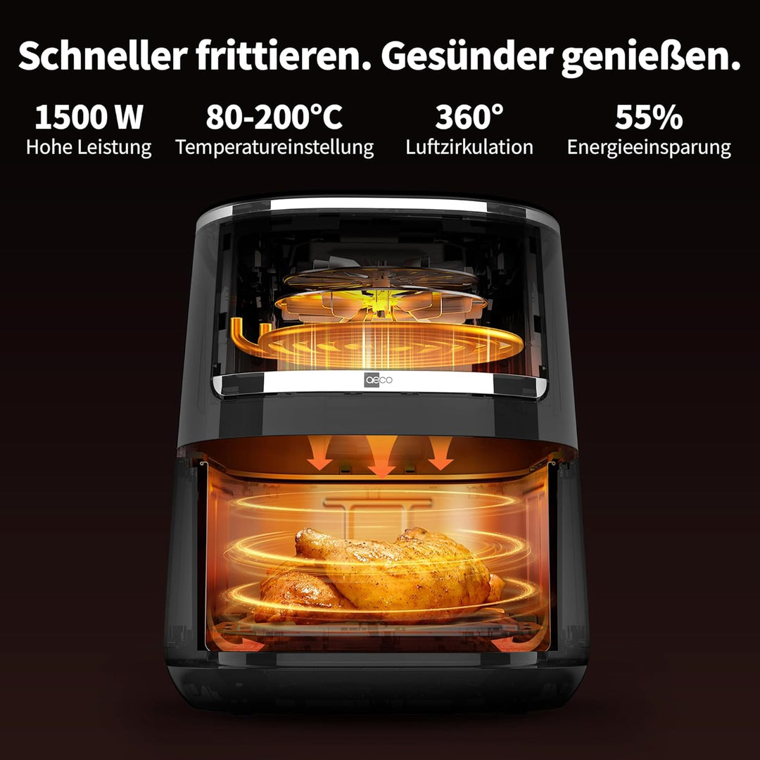 aeco COMPACT AirFryer 4,3 Liter, Heissluftfritteuse mit digitalem Touch-Display, 1500 Watt, 80°-200°