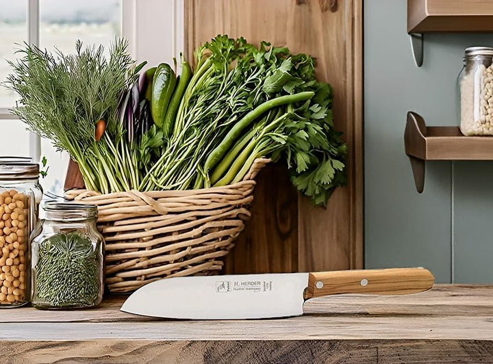Solingen Santoku Kochmesser H. Herder 29cm Olive extra scharfer Solinger Handabzug rostfrei Santokum
