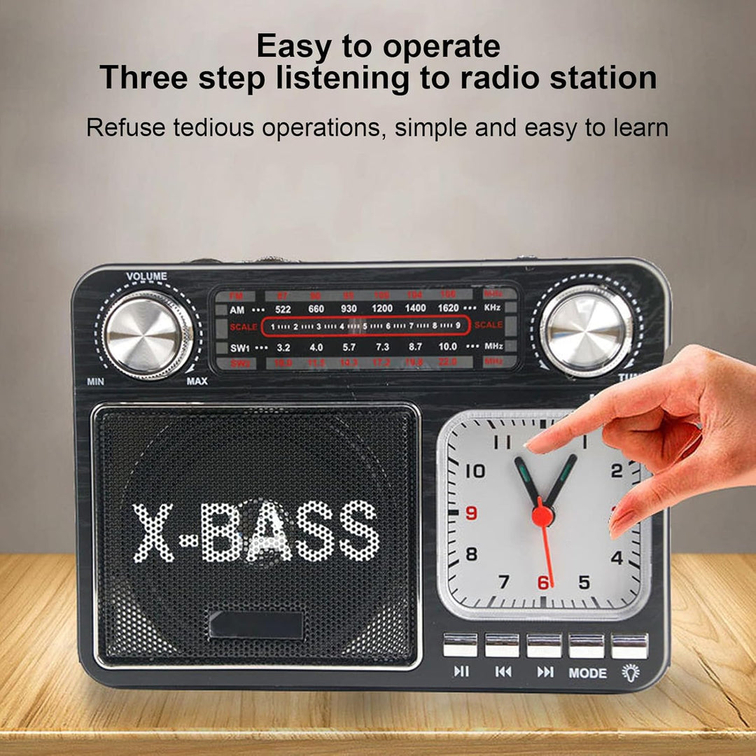 AM FM SW Bandradio, Kleines Retro Vintage Radio mit Lichtuhr, Bluetooth Lautsprecher, Kopfhöreransch