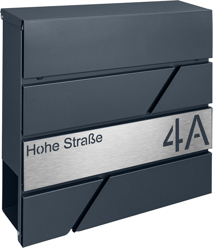 Briefkasten mit Zeitungsfach in Anthrazit, Edelstahlbriefkasten, Wandbriefkasten Briefkasten mit Sch