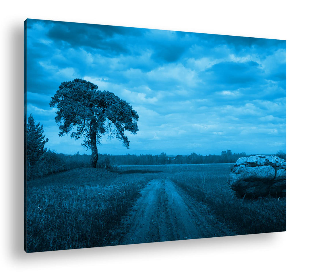 deyoli malerischer bewölkter Feldweg Format 80x60 Effekt: Monocrome Blau als Leinwandbild, Motiv fer