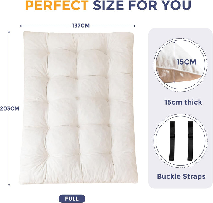 MAXYOYO Futon Matratze, Chenille-Stoff, 15cm Dick Bodenmatratze Verwendbar als Schlafsofa, Geknöpft
