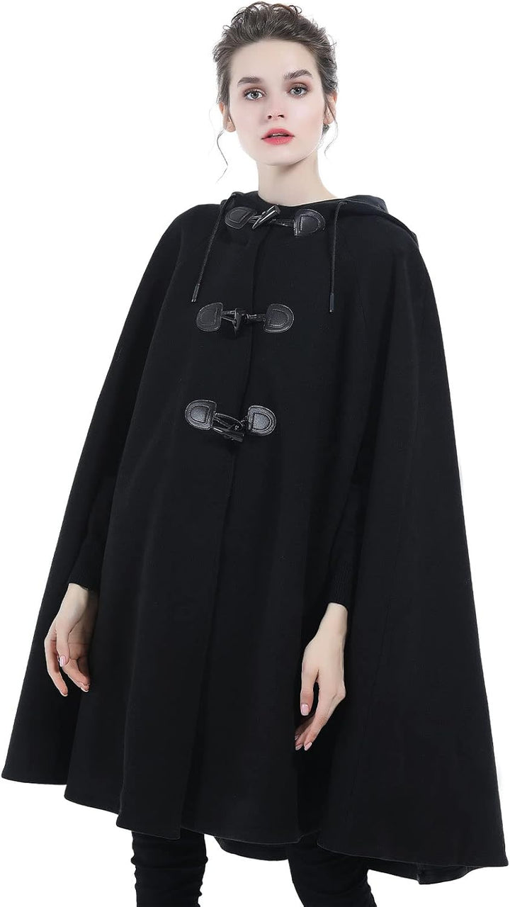 BEAUTELICATE Umhang Mit Kapuze Damen Wollmischung Poncho Winter Mantel Knie Länge Cape Karneval Kost