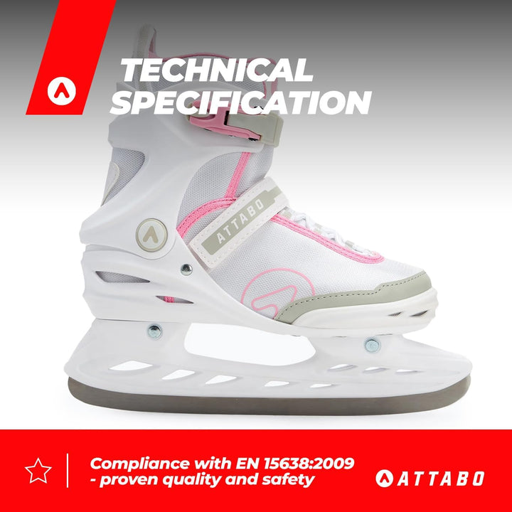 ATTABO Freizeit Schlittschuhe Damen TORA Weiss Grösse 36-41 EU Anfänger Schlittschuhe Schnalle und K