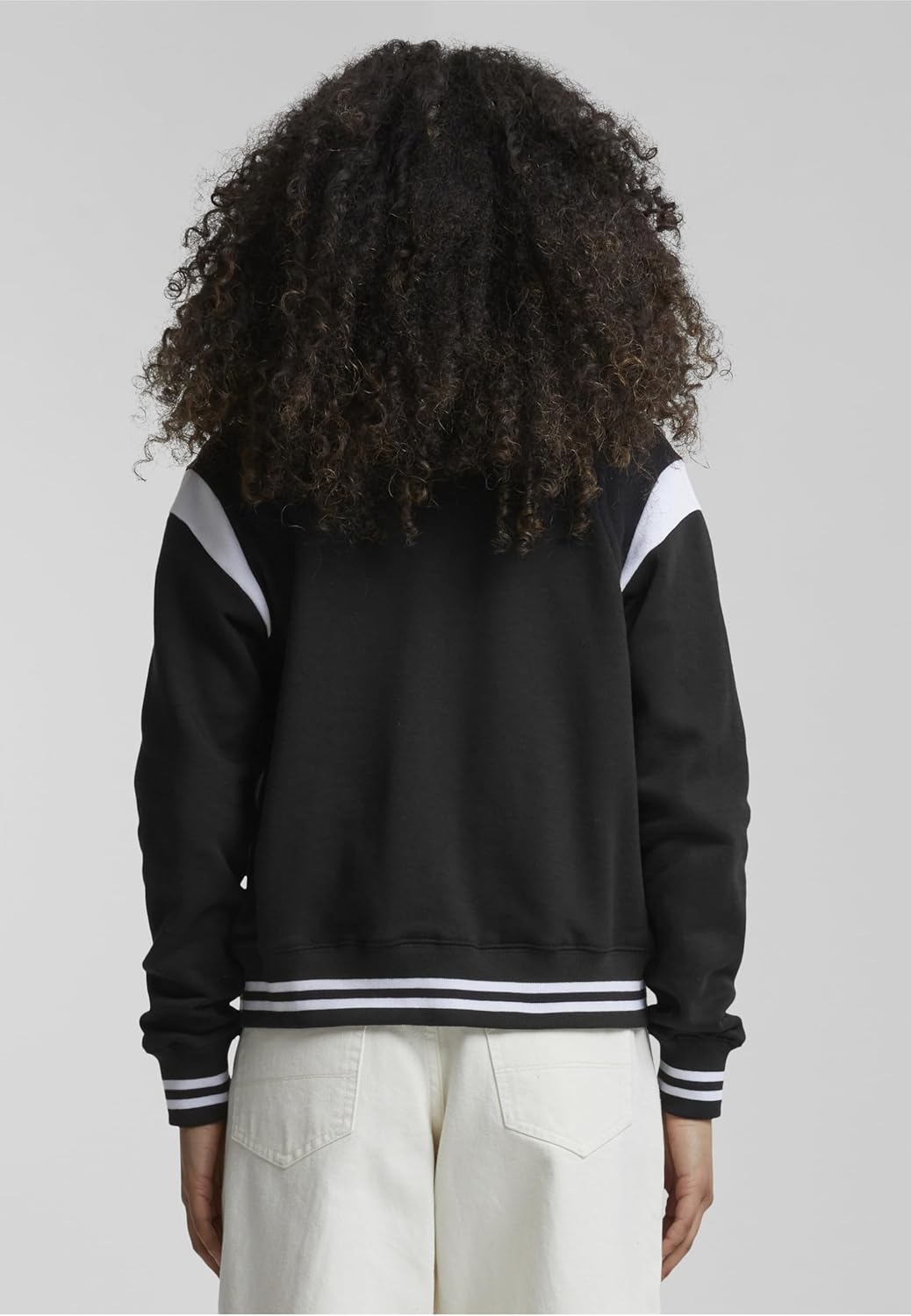 Urban Classics Damen Ladies Inset College Sweat Jacket XS Blk/Wht, XS Blk/Wht