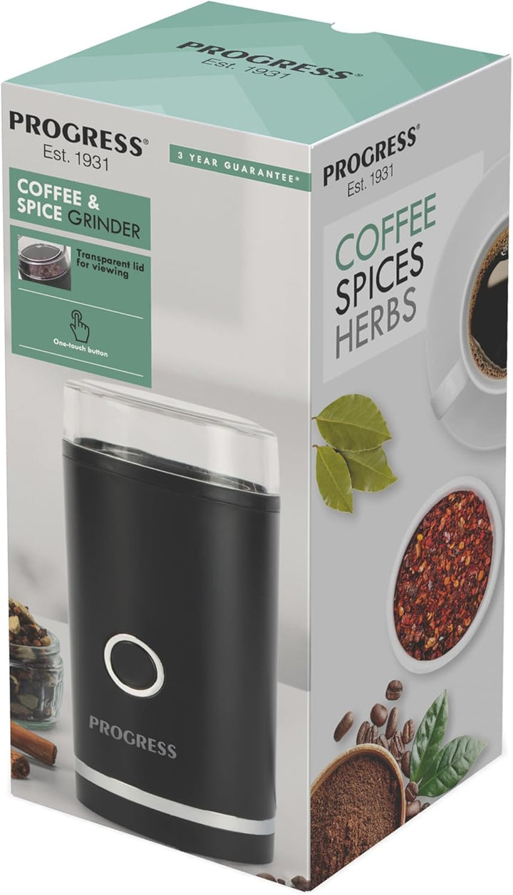 Progress EK6135PVDE Kaffee- und Gewürzmühle – Elektrische Kaffeebohnenmühle, One-Touch-Bedienung, Ed