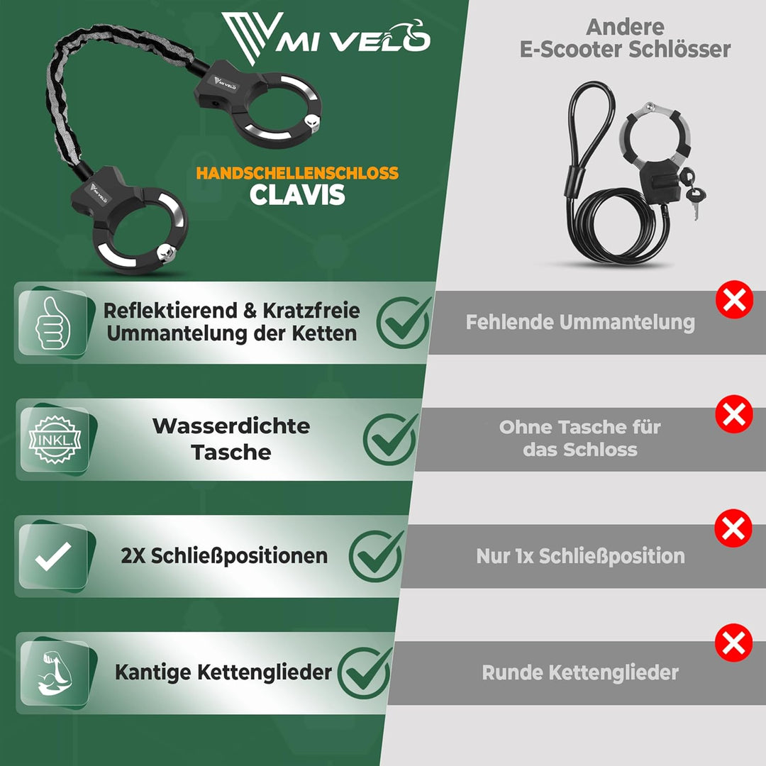 MIVELO E-Scooter Schloss extra sicher - Kettenschloss I Handschellenschloss für Elektroroller I Fahr