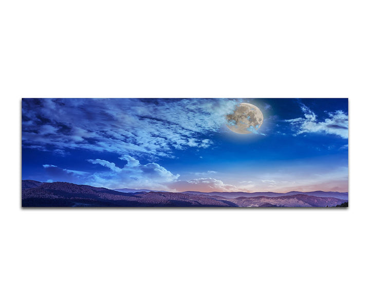 Paul Sinus Art Panoramabild auf Leinwand und Keilrahmen 150x50cm Berge Wiesen Wolkenschleier Nacht V