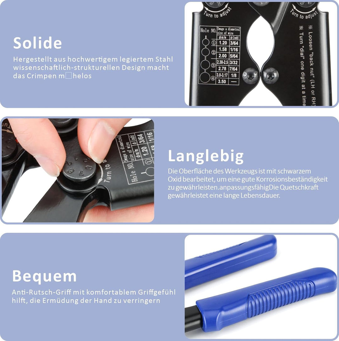 iCrimp IWS-1608M-C Drahtseil Crimpzange 1,2–3,5 mm mit Schneider | Drahtseil Crimpwerkzeug mit integ