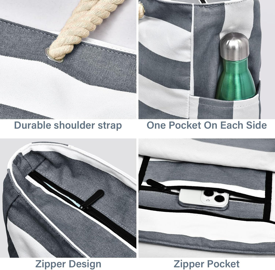 Strandtasche Gross Badetasche Wasserdicht Streifen Strandtasche mit Reissverschluss Strandtasche XXL