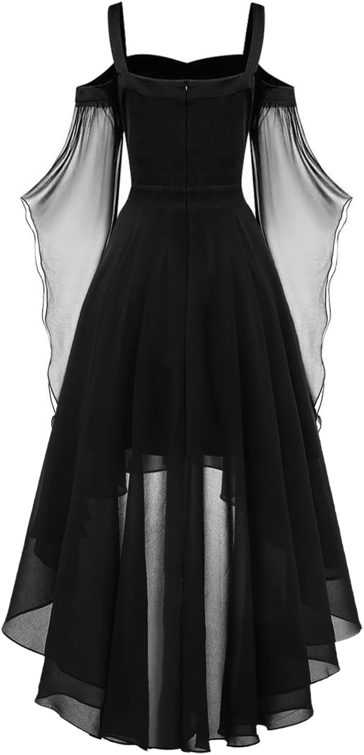 Halloween Kostüm Damen Gothic Kleid Mittelalter Gebundene Taille Hexenkostüm Vampir Renaissance Trom