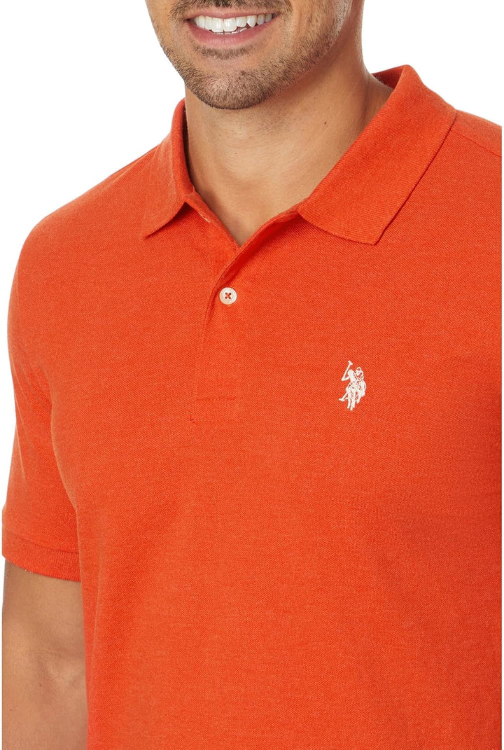 U.S. POLO ASSN. Herren Solid Interlock Kurzarm-Poloshirt Polohemd L Mandarine Heather, L Mandarine H