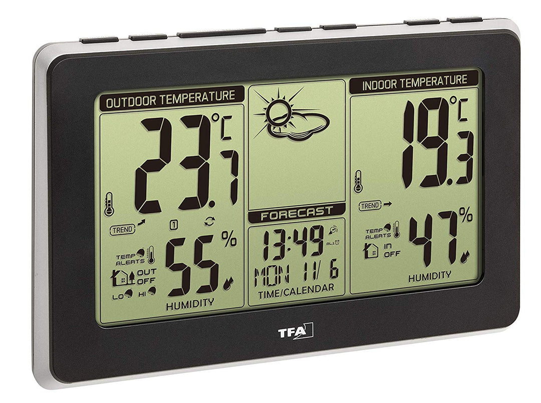 TFA Dostmann Mondo Wetterstation, 35.1151.01, wetterstation Funk mit aussensensor, Funkuhr, Wettervo