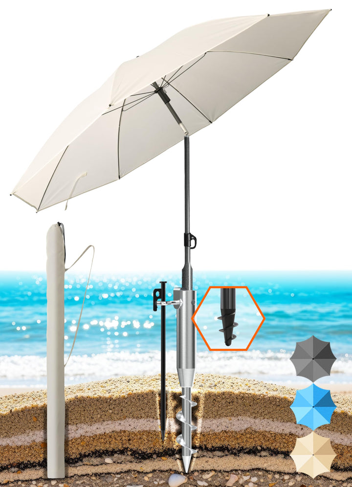 4smile Sonnenschirm Strand 3-in-1 Set, Ø 180 cm, Beige, Strandschirm Windfest Stabil, UV50 Sonnensch
