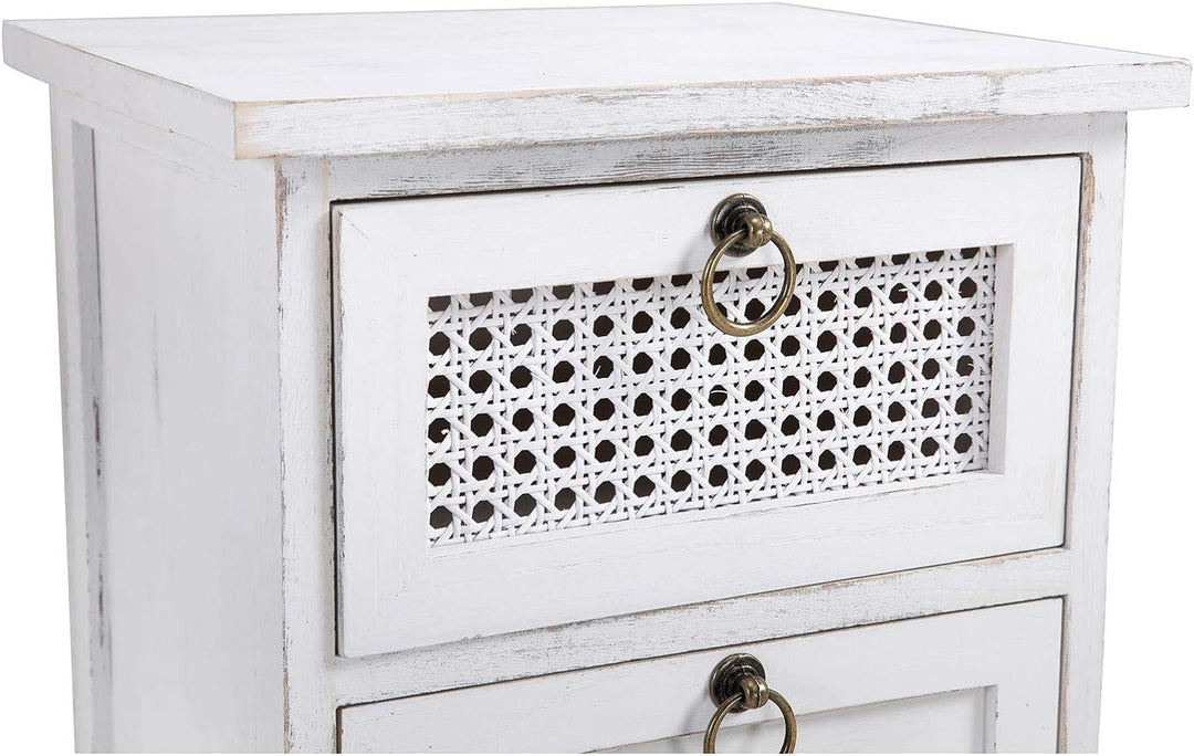 CARO-Möbel Nachttisch IRMA Nachtschrank für Boxspringbett Nachtkonsole mit 3 Schubladen weiss Vintag