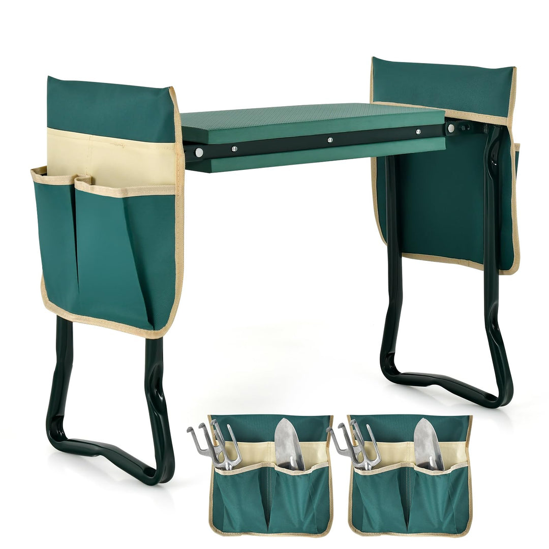 RELAX4LIFE 2-in-1 Kniebank klappbar, Kniehilfe mit 2 abnehmbaren Taschen &amp; Kniekissen EVA-Schaumstof