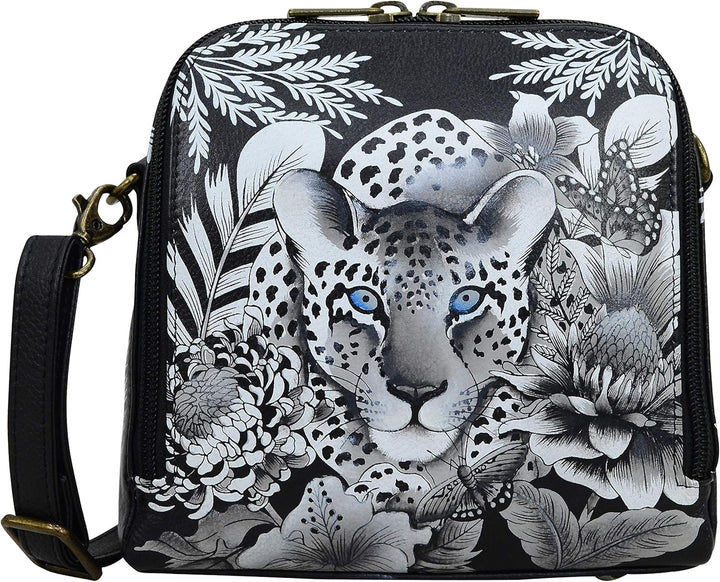 Anuschka Handbemalte Organiser Tasche aus echtem Leder mit Reissverschluss Cleopatra Leopard, Cleopa