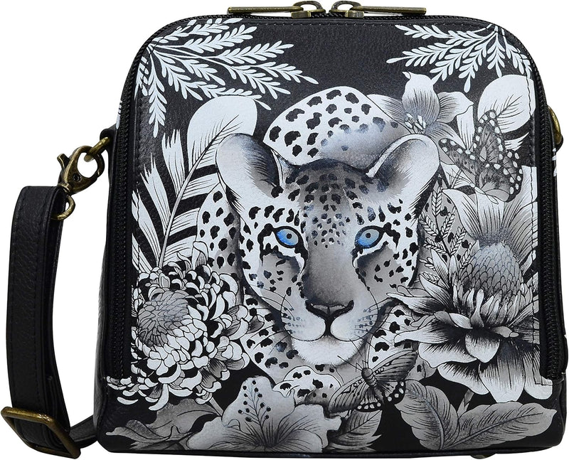Anuschka Handbemalte Organiser Tasche aus echtem Leder mit Reissverschluss Cleopatra Leopard, Cleopa