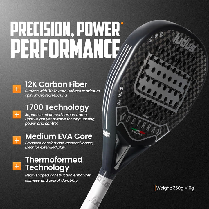 Ludus Dethra Padelschläger – 12 K Carbon Fiber mit 3D-Textur – Toray T700 Rahmen – EVA Medium Core 1