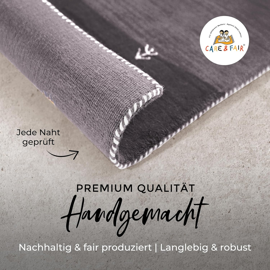 carpetfine Wollteppich Gabbeh Uni Grau 60x90 cm | Moderner Teppich für Wohn- und Schlafzimmer 60x90