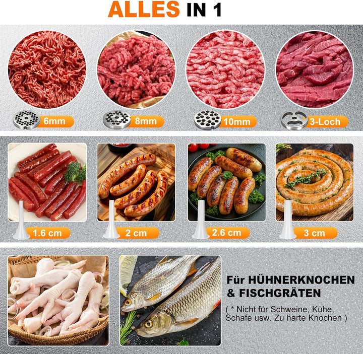 Anatole Fleischwolf Elektrisch Edelstahl Integral 1100W Profi Hackfleisch Maschine Multi Wurstmaschi