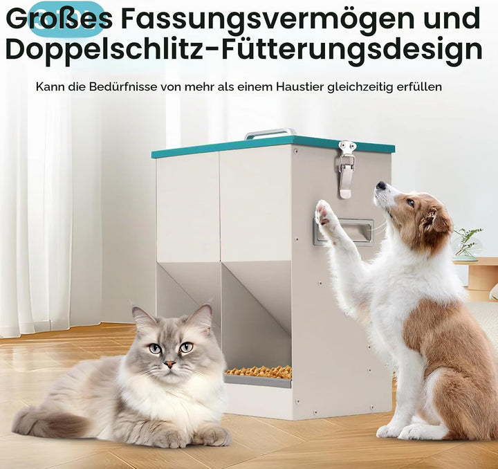 10L Automatische Katzenfutterautomaten 2 Katzen, Dual Gravity Outdoor Trockenfutterspender Doppelter