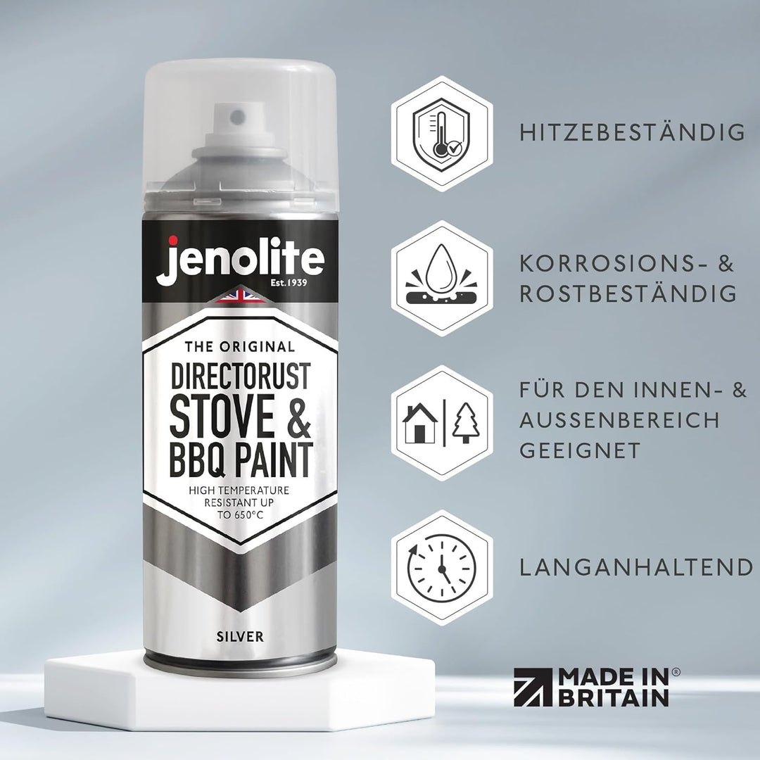 JENOLITE Directorust Sprühfarbe für Grill- und Herd, silberfarben, sehr hitzebeständig bis 650 °C |