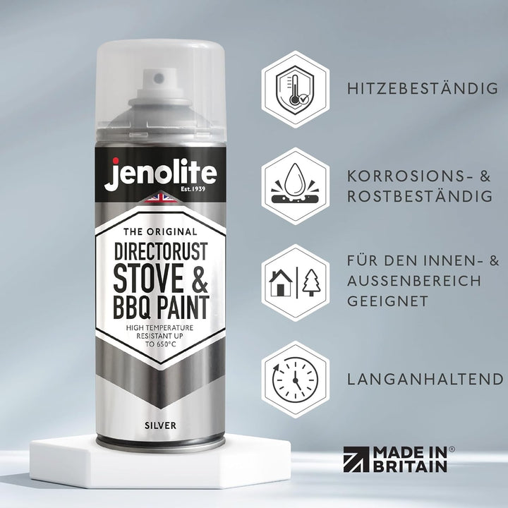 JENOLITE Directorust Sprühfarbe für Grill- und Herd, silberfarben, sehr hitzebeständig bis 650 °C |