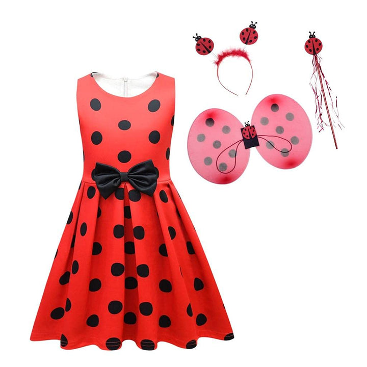 Lito Angels Gepunktetes Heldenmädchen Marienkäfer Kostüm Kleid für Kinder Mädchen, Rot Schwarz Polka