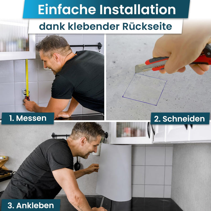 danario Küchenrückwand selbstklebend - Glasoptik - Spritzschutz Küche - versteifte PET Folie - 0,8 m
