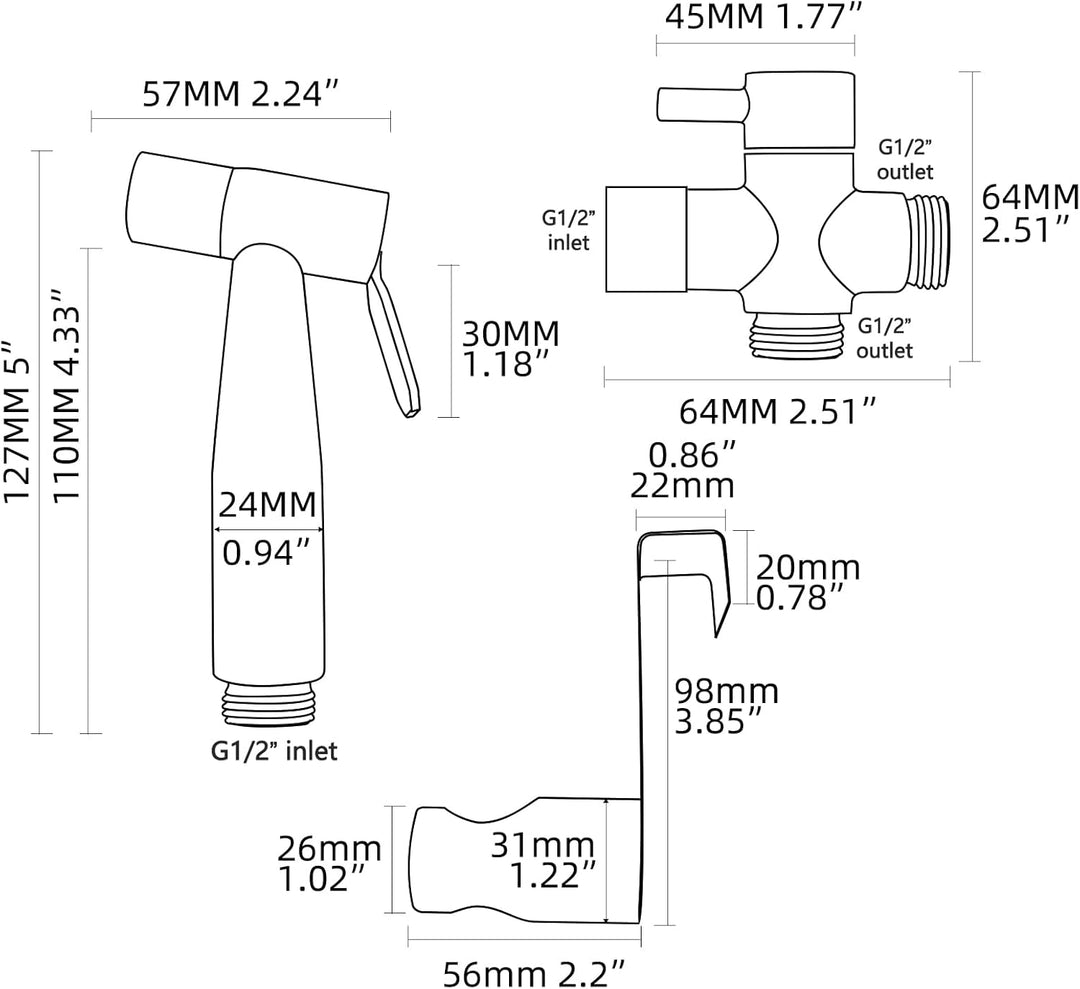 CIENCIA Bidet-Handbrause für Toilette Sprayer Premium Edelstahl Sprüher Shattaf Komplett Bidet Set f