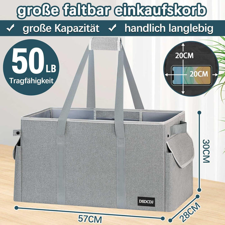 48L Einkaufskorb Faltbar – Stabiler Korb Einkaufen mit Verstärktem Boden – Einkaufstasche Gross Pick